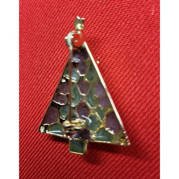 Liz Claiborne Christmas Tree Pin Mother of Pearl with Rhinestones Brooch - Picture 7 of 9